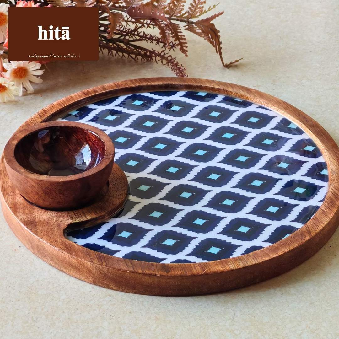 Indigo Round  Snack Tray