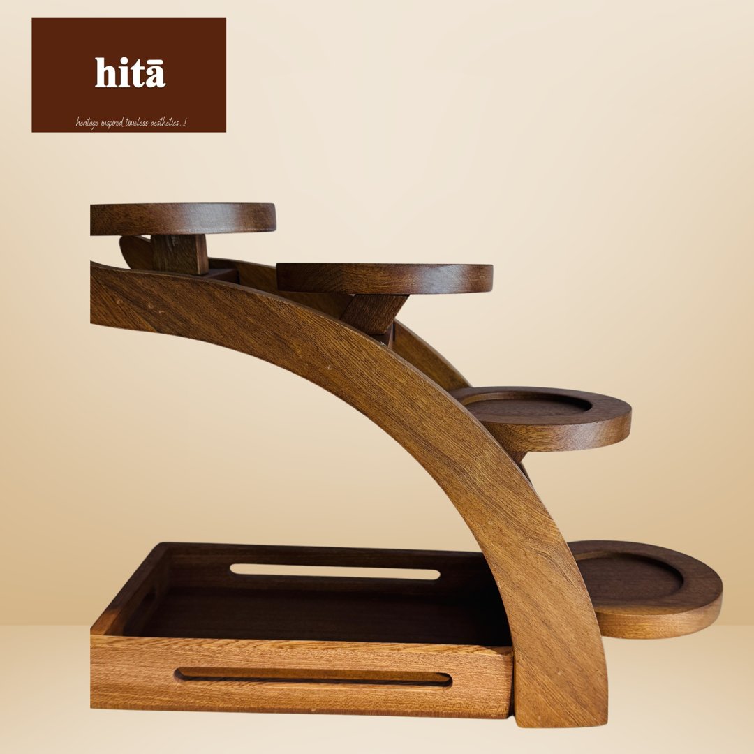 STEP UP WOODEN SNACK STAND WITH CERAMIC BOWL