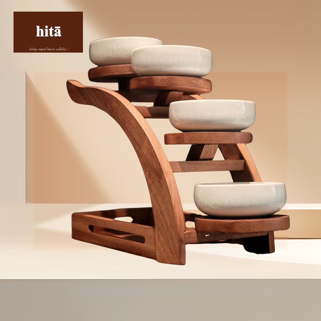 STEP UP WOODEN SNACK STAND WITH CERAMIC BOWL